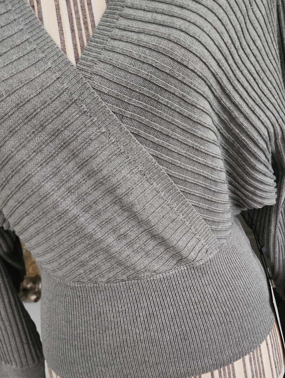 Love Tree Gray Ribbed V-Neck Sweater - Picture 2 of 7